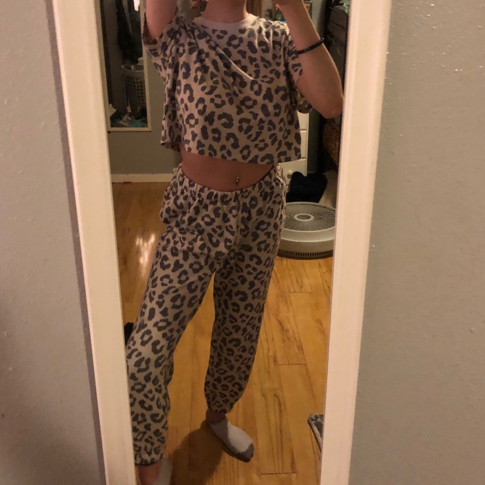 cheetah print sweats and shirt set
